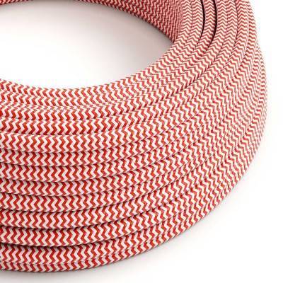 Round Electric Cable covered by Rayon fabric ZigZag RZ09 Red