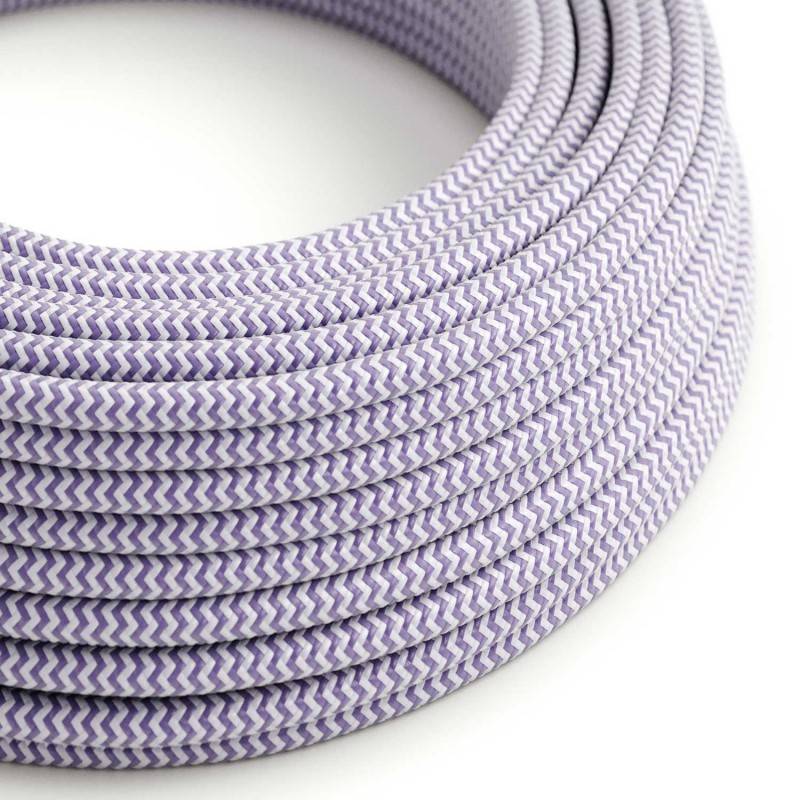 Round Electric Cable covered by Rayon fabric ZigZag RZ07 Lilac