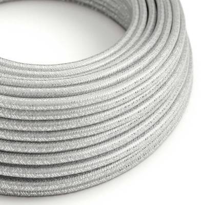 Round Glittering Electric Cable covered by Rayon solid color fabric RL02 Silver