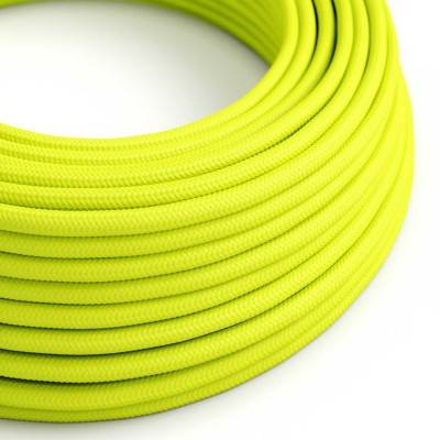 Round Electric Cable covered by Rayon solid color fabric RF10 Fluo Yellow