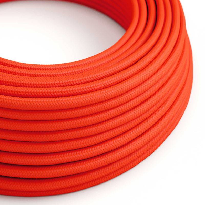 Round Electric Cable covered by Rayon solid color fabric RF15 Fluo Orange