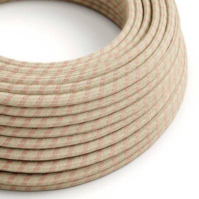 Round Electric Cable covered by Ancient Pink Stripes Cotton and Natural Linen RD51