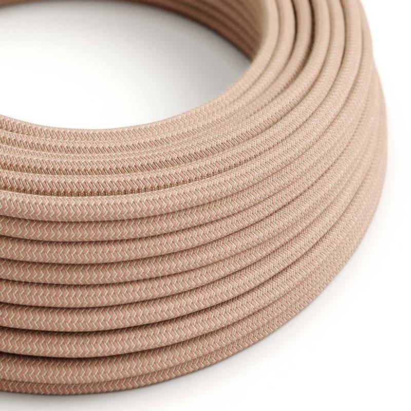 Round Electric Cable covered by Ancient Pink ZigZag Cotton and Natural Linen RD71