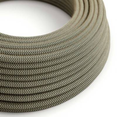 Round Electric Cable covered by Anthracite ZigZag Cotton and Natural Linen RD74