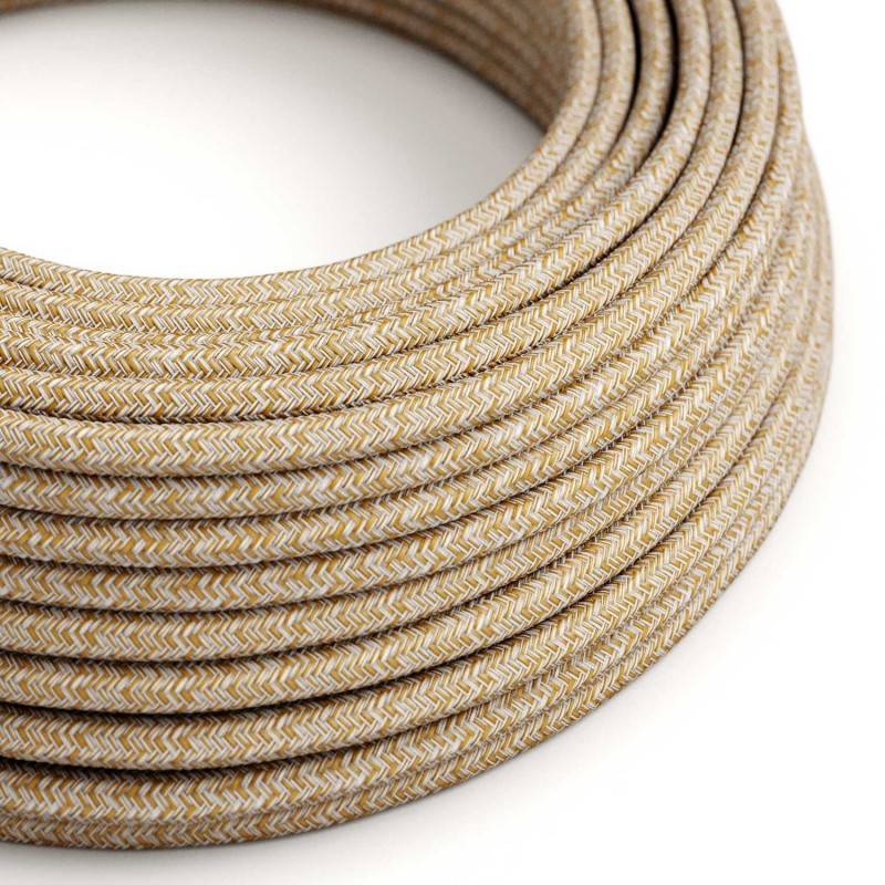 Round electric cable covered by Russet Tweed Cotton, Natural Linen and finishing Glitter RS82