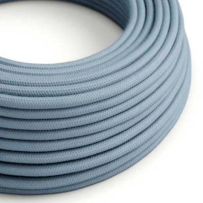 Round Electric Cable covered by Cotton solid color fabric RC53 Ocean