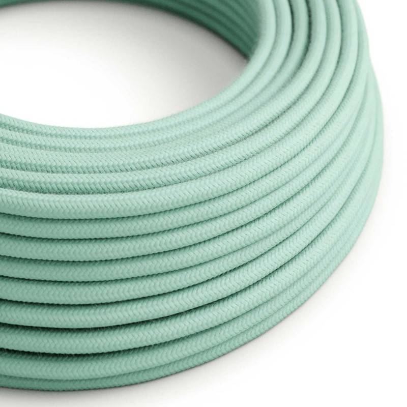 Round Electric Cable covered by cotton solid color fabric RC34 Milk and Mint