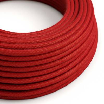 Round Electric Cable covered by Cotton solid color fabric RC35 Fire Red