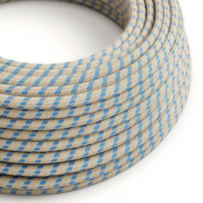 Round Electric Cable covered by Steward Blue Stripes Cotton and Natural Linen RD55