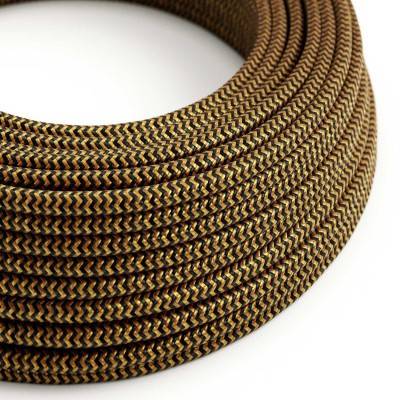 Round Electric Cable covered in Rayon - ZigZag Gold and Black RZ24