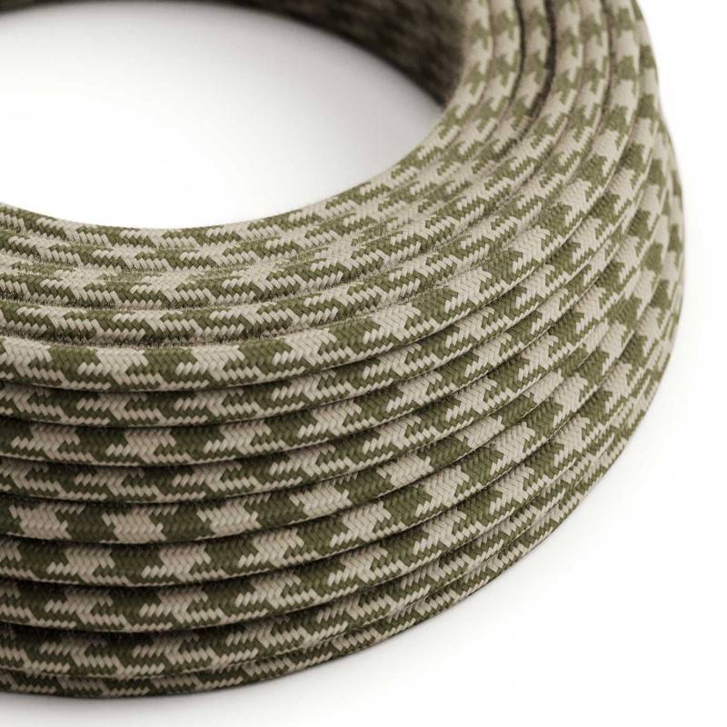 Round Electric Cable covered in Cotton - Bicoloured Thyme Green and Dove RP30