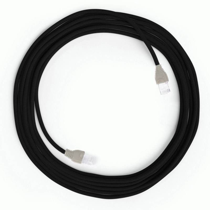 LAN Ethernet Cable Cat 5e with RJ45 plugs - Rayon Fabric RM04 Black