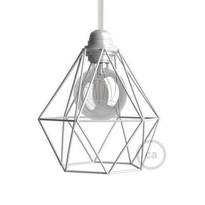 Naked light bulb cage metal lampshade Diamond for E27 fitting - White