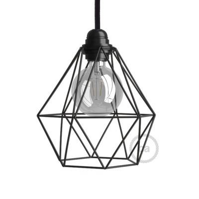 Naked light bulb cage metal lampshade Diamond for E27 fitting - Black