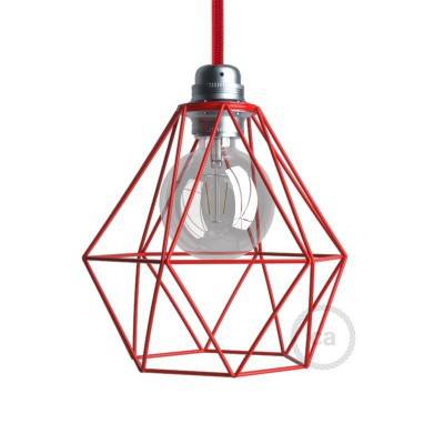 Naked light bulb cage metal lampshade Diamond for E27 fitting - Red