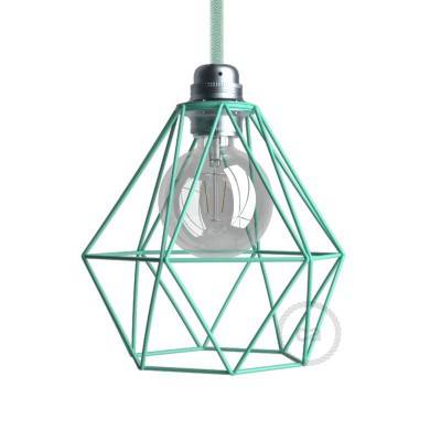 Naked light bulb cage metal lampshade Diamond for E27 fitting - Turquoise