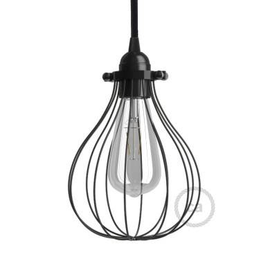 Naked light bulb cage metal lampshade Drop with adjustable collar closure - Black