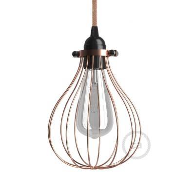 Naked light bulb cage metal lampshade Drop with adjustable collar closure - Copper