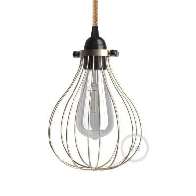 Naked light bulb cage metal lampshade Drop with adjustable collar closure - Brass