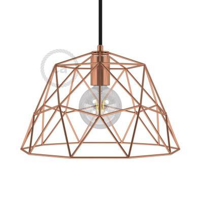 Dome XL naked cage metal Lampshade with E27 lamp holder - Copper