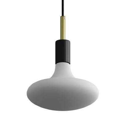 Pendant lamp with textile cable, metal details and 7cm cable clamp - Made in Italy - Black - Brass