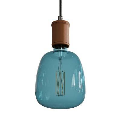 Pendant lamp with textile cable and leather details - Made in Italy - Leather