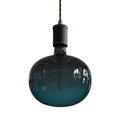 Pendant lamp with textile cable and leather details - Made in Italy - Black