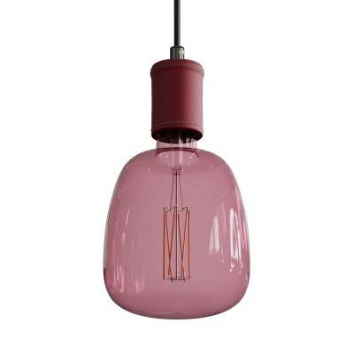 Pendant lamp with textile cable and leather details - Made in Italy - Burgundy