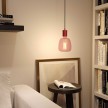 Pendant lamp with textile cable and leather details - Made in Italy