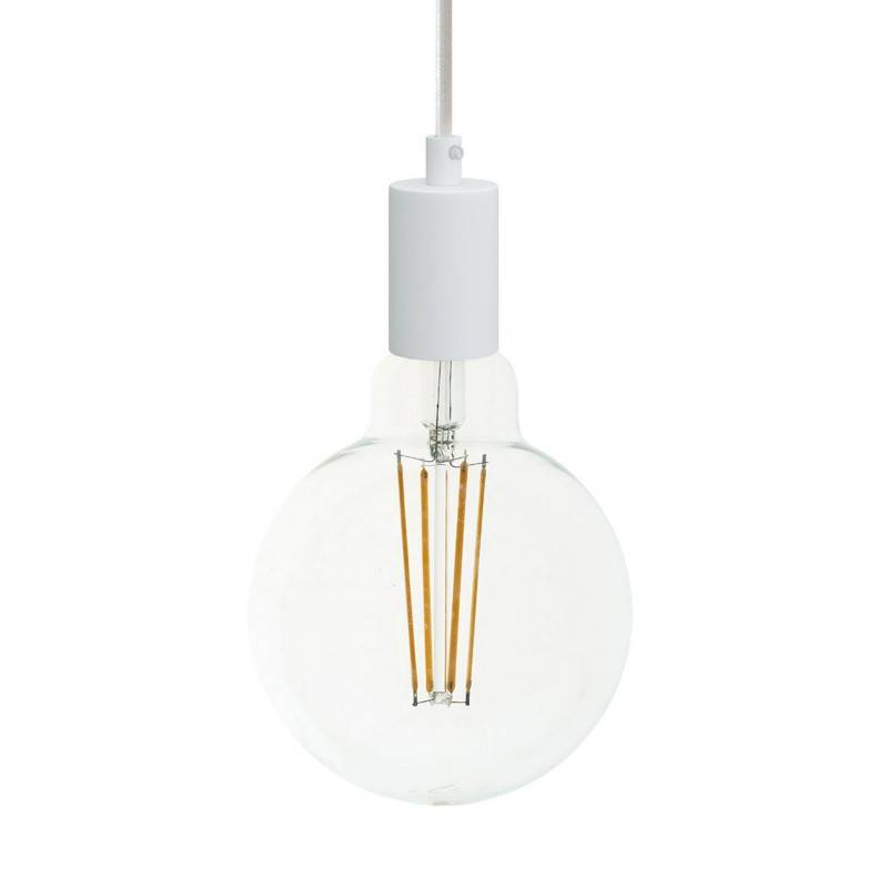 Pendant lamp with textile cable and monochrome metal details - Made in Italy