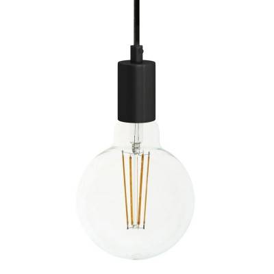 Pendant lamp with textile cable and monochrome metal details - Made in Italy - Black