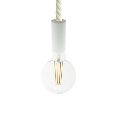 Pendant lamp with 2XL 24mm nautical cord painted wood details - Made in Italy - White