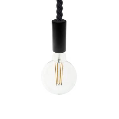 Pendant lamp with 2XL 24mm nautical cord painted wood details - Made in Italy - Black