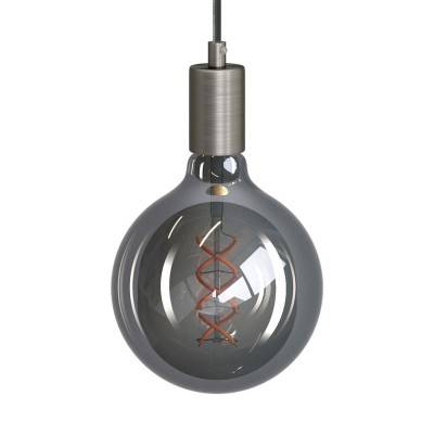 Pendant lamp with textile cable and metal details - Made in Italy - Brushed titanium