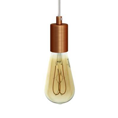 Pendant lamp with textile cable and satin metal details - Made in Italy - Brushed copper