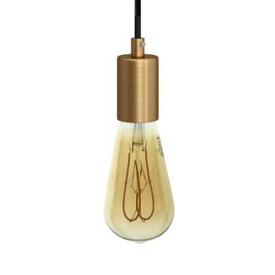 Pendant lamp with textile cable and satin metal details - Made in Italy - Brushed bronze