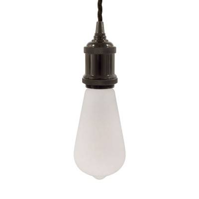 Pendant lamp with twisted textile cable and aluminium lamp holder - Made in Italy - Black pearl