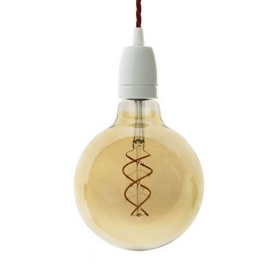 Pendant lamp with twisted textile cable and porcelain details - Made in Italy - White