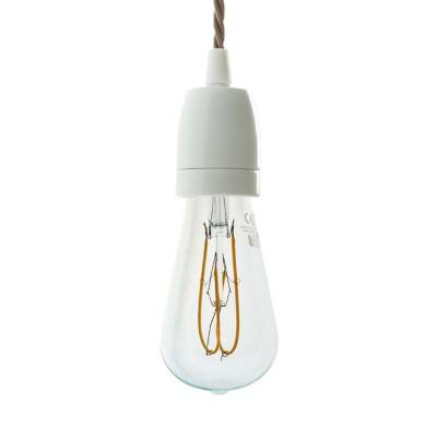 Pendant lamp with twisted textile cable and hand decorated ceramic details - Made in Italy - White - Brown