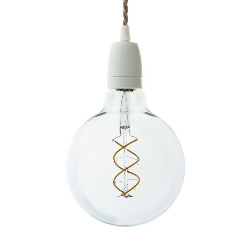 Pendant lamp with twisted textile cable and white porcelain details - Made in Italy