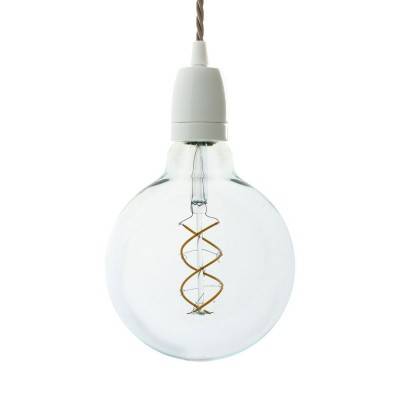 Pendant lamp with twisted textile cable and white porcelain details - Made in Italy - White - TC43