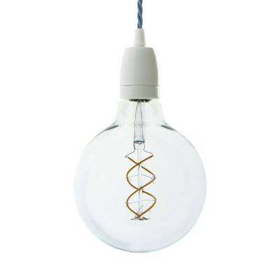 Pendant lamp with twisted textile cable and white porcelain details - Made in Italy - White - TC53