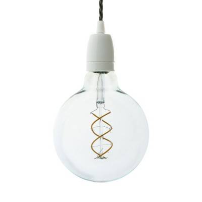 Pendant lamp with twisted textile cable and white porcelain details - Made in Italy - White - TC63