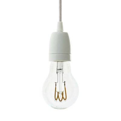 Pendant lamp with textile cable and coloured porcelain details - Made in Italy - White