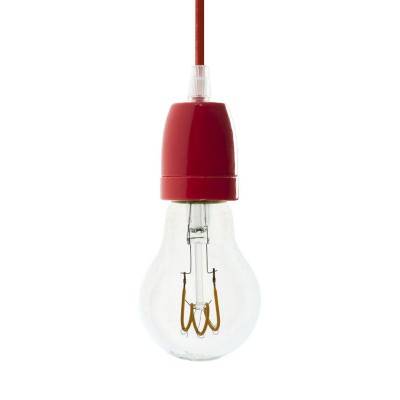 Pendant lamp with textile cable and coloured porcelain details - Made in Italy - Red