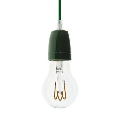 Pendant lamp with textile cable and coloured porcelain details - Made in Italy - Green