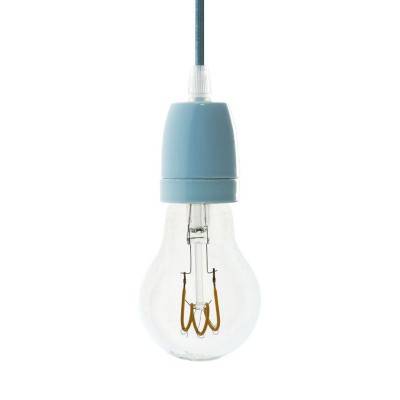 Pendant lamp with textile cable and coloured porcelain details - Made in Italy - Light blue