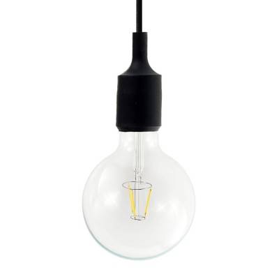 Pendant lamp with textile cable and silicone details - Made in Italy - Bulb included - Black