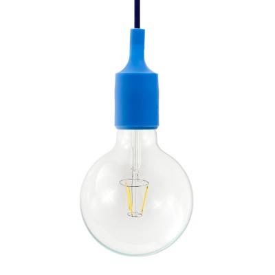 Pendant lamp with textile cable and silicone details - Made in Italy - Bulb included - Blue