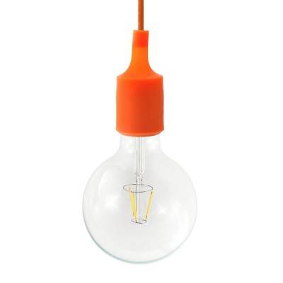 Pendant lamp with textile cable and silicone details - Made in Italy - Bulb included - Orange